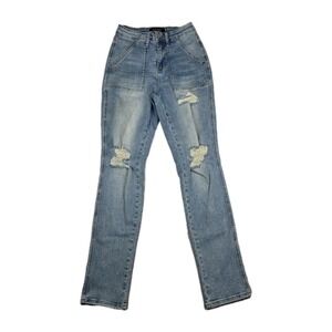 Judy Blue Jeans Womens 5/27 Weekend Wanderer High Rise Boyfriend Blue Denim Pant